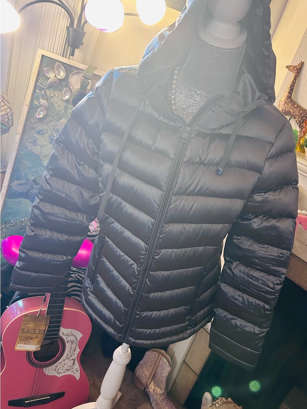 Andrew Marc Black Quilted Hooded Puffer Jacket
